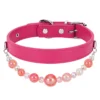 19 Beaded PU Leather DIY Decorative Collar With Pearl & Resin For Dogs Cats,Ins‑Style Pet Necklace,Adjustable & Detachable For Pets.