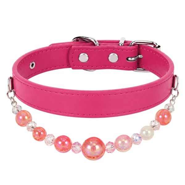 19 Beaded PU Leather DIY Decorative Collar With Pearl & Resin For Dogs Cats,Ins‑Style Pet Necklace,Adjustable & Detachable For Pets.