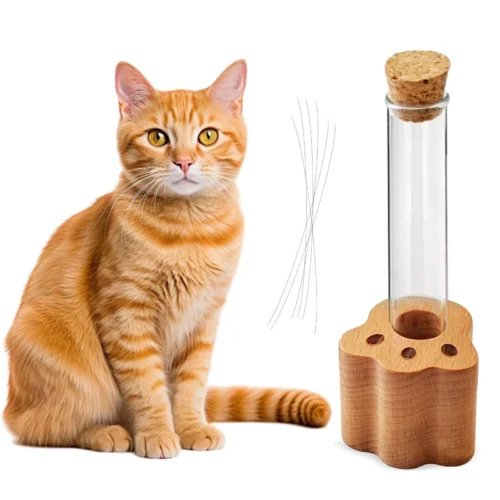 Wooden Pet Hair Keepsake Box-Cat Whisker & Dog Hair Collection Display Holder With Test Tube Stand.