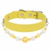 20 Beaded PU Leather DIY Decorative Collar With Pearl & Resin For Dogs Cats,Ins‑Style Pet Necklace,Adjustable & Detachable For Pets.