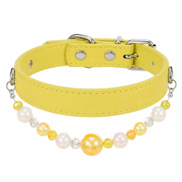 20 Beaded PU Leather DIY Decorative Collar With Pearl & Resin For Dogs Cats,Ins‑Style Pet Necklace,Adjustable & Detachable For Pets.