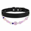 21 Beaded PU Leather DIY Decorative Collar With Pearl & Resin For Dogs Cats,Ins‑Style Pet Necklace,Adjustable & Detachable For Pets.