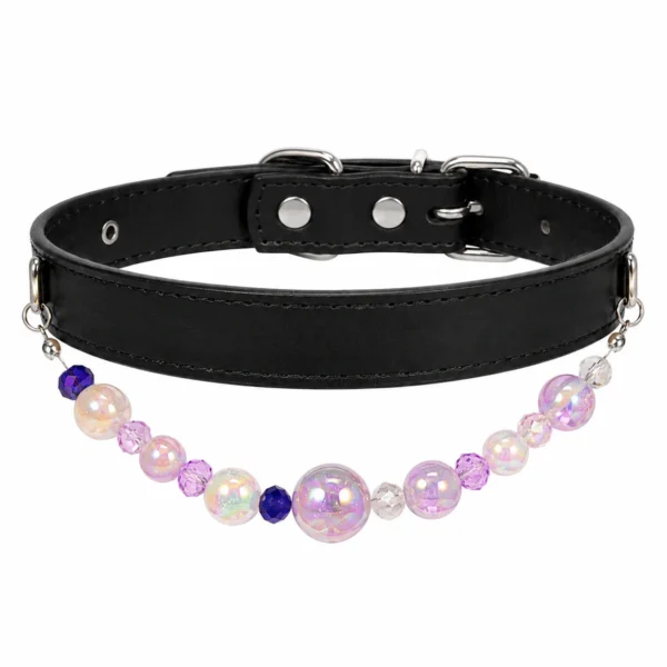 21 Beaded PU Leather DIY Decorative Collar With Pearl & Resin For Dogs Cats,Ins‑Style Pet Necklace,Adjustable & Detachable For Pets.