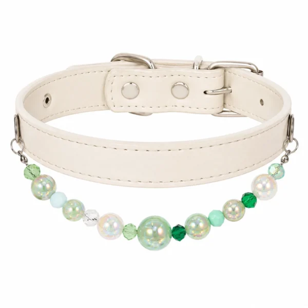 22 Beaded PU Leather DIY Decorative Collar With Pearl & Resin For Dogs Cats,Ins‑Style Pet Necklace,Adjustable & Detachable For Pets.