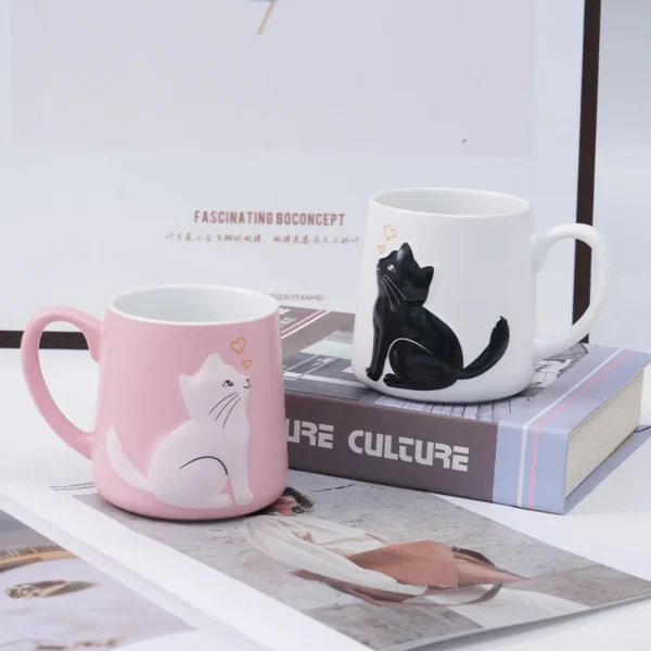 Cute Cat Ceramic Mug-Creative Cartoon Milk Cup,Adorable Couple Mug & Gift For Cat Lovers.