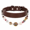 23 Beaded PU Leather DIY Decorative Collar With Pearl & Resin For Dogs Cats,Ins‑Style Pet Necklace,Adjustable & Detachable For Pets.