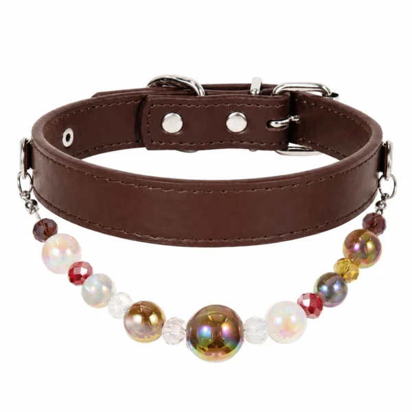 23 Beaded PU Leather DIY Decorative Collar With Pearl & Resin For Dogs Cats,Ins‑Style Pet Necklace,Adjustable & Detachable For Pets.