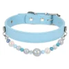 24 Beaded PU Leather DIY Decorative Collar With Pearl & Resin For Dogs Cats,Ins‑Style Pet Necklace,Adjustable & Detachable For Pets.