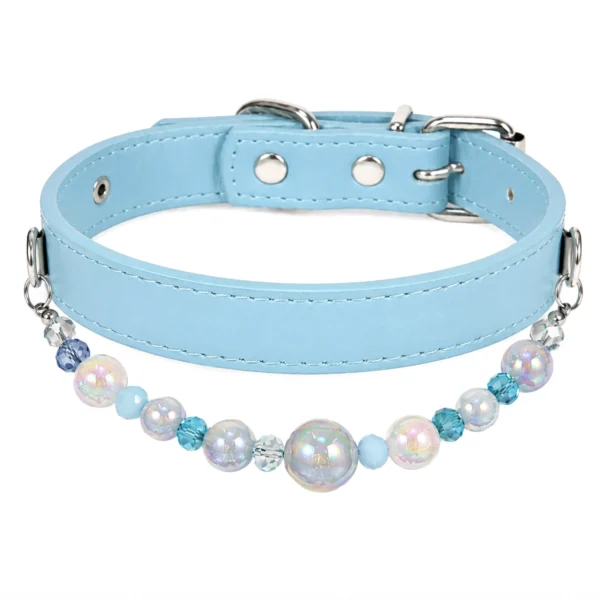 24 Beaded PU Leather DIY Decorative Collar With Pearl & Resin For Dogs Cats,Ins‑Style Pet Necklace,Adjustable & Detachable For Pets.