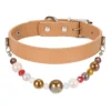 26 Beaded PU Leather DIY Decorative Collar With Pearl & Resin For Dogs Cats,Ins‑Style Pet Necklace,Adjustable & Detachable For Pets.
