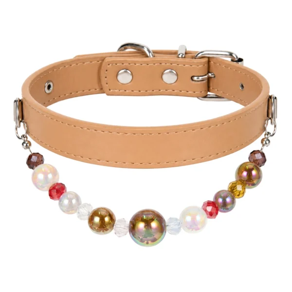 26 Beaded PU Leather DIY Decorative Collar With Pearl & Resin For Dogs Cats,Ins‑Style Pet Necklace,Adjustable & Detachable For Pets.