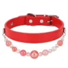 27 Beaded PU Leather DIY Decorative Collar With Pearl & Resin For Dogs Cats,Ins‑Style Pet Necklace,Adjustable & Detachable For Pets.