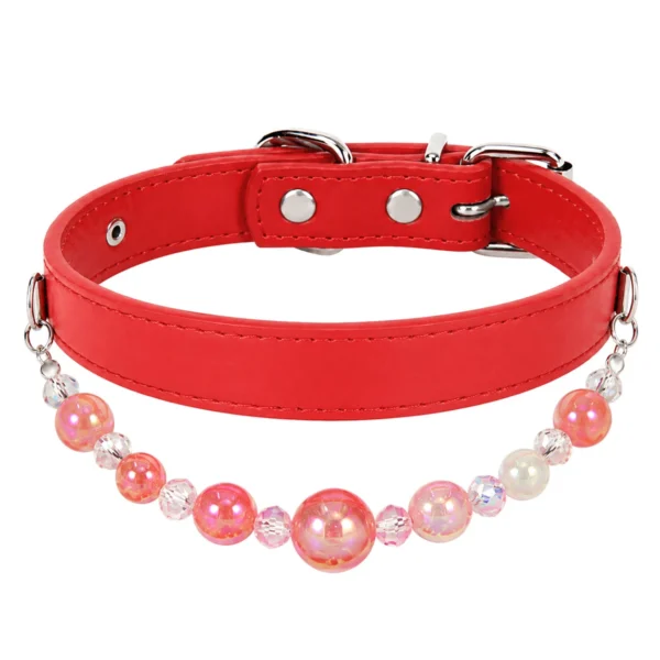 27 Beaded PU Leather DIY Decorative Collar With Pearl & Resin For Dogs Cats,Ins‑Style Pet Necklace,Adjustable & Detachable For Pets.