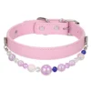 28 Beaded PU Leather DIY Decorative Collar With Pearl & Resin For Dogs Cats,Ins‑Style Pet Necklace,Adjustable & Detachable For Pets.