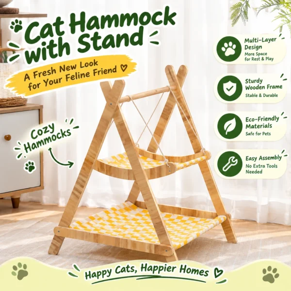 307 Modern Wooden Cat Hammock-Double-Layer Breathable & Cozy Cat Bed For Home Use.