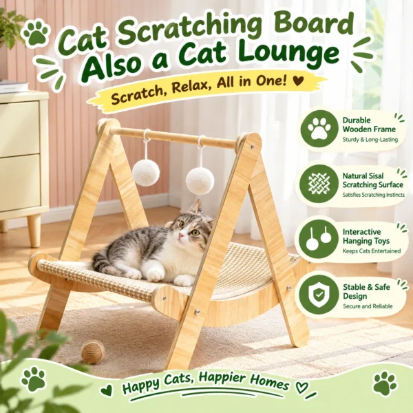 308 Modern Wooden Cat Hammock-Double-Layer Breathable & Cozy Cat Bed For Home Use.