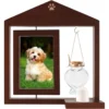 Wooden Rotating Memorial Pet Photo Frame For Dogs & Cats,Double-Sided Pet Picture Frame With Heart-Shaped Hair Keepsake Ornament,Personalized Writing Display.