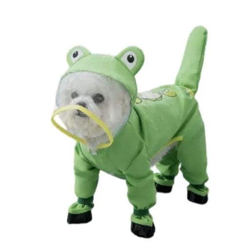 Frog-Shaped Dog Raincoat With Leash & Four-Leg Coverage,Full-Body Waterproof Pet Rain Jacket,Dirt-Resistant Dog Apparel.