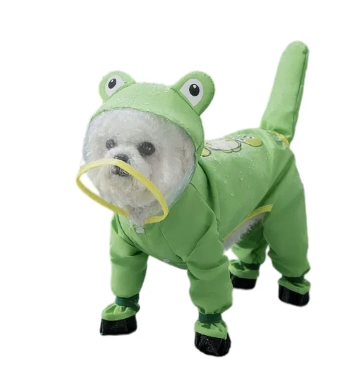Frog-Shaped Dog Raincoat With Leash & Four-Leg Coverage,Full-Body Waterproof Pet Rain Jacket,Dirt-Resistant Dog Apparel.