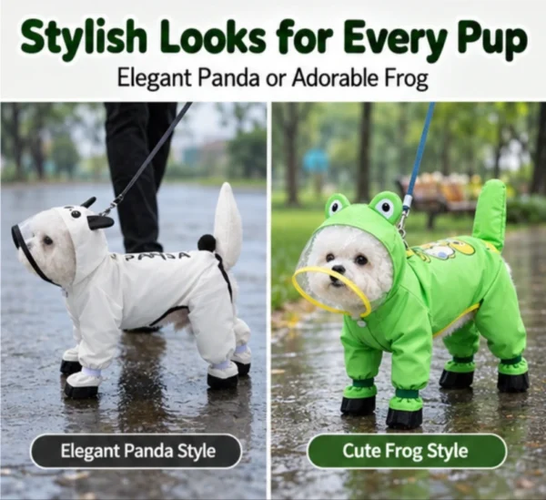 Frog-Shaped Dog Raincoat With Leash & Four-Leg Coverage,Full-Body Waterproof Pet Rain Jacket,Dirt-Resistant Dog Apparel.