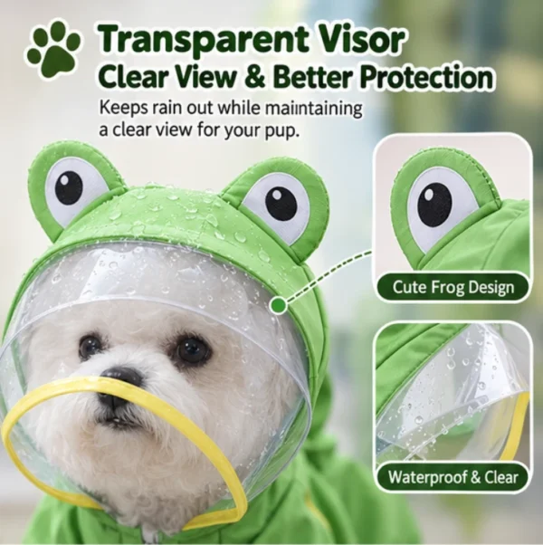 Frog dog raincoat with leash hole — dirt-resistant pet rain jacket