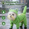 Cute frog dog raincoat back view — adjustable pet rain jacket OEM