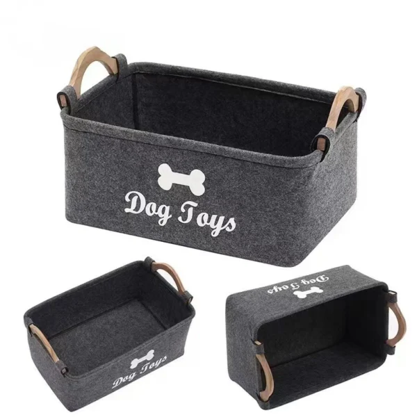 Wooden Handle Felt Storage Basket,Stylish Home Organizer Bin For Pet Treats,Toys & Desktop Miscellaneous Items.