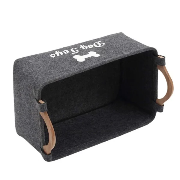 Wooden Handle Felt Storage Basket,Stylish Home Organizer Bin For Pet Treats,Toys & Desktop Miscellaneous Items.