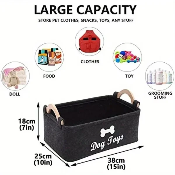Wooden Handle Felt Storage Basket,Stylish Home Organizer Bin For Pet Treats,Toys & Desktop Miscellaneous Items.