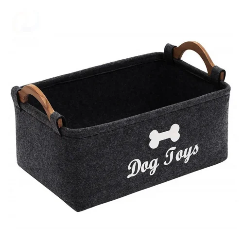Wooden Handle Felt Storage Basket,Stylish Home Organizer Bin For Pet Treats,Toys & Desktop Miscellaneous Items.