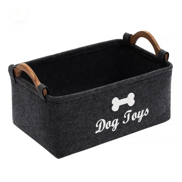 Wooden Handle Felt Storage Basket,Stylish Home Organizer Bin For Pet Treats,Toys & Desktop Miscellaneous Items.