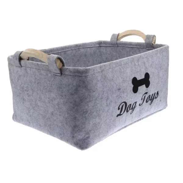 Wooden Handle Felt Storage Basket,Stylish Home Organizer Bin For Pet Treats,Toys & Desktop Miscellaneous Items.