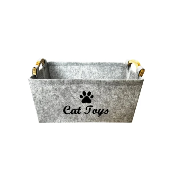 Wooden Handle Felt Storage Basket,Stylish Home Organizer Bin For Pet Treats,Toys & Desktop Miscellaneous Items.