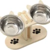 Adjustable Dog Bowls,Elevated Pet Feeding,Non Slip Dishes With Wood Stand.