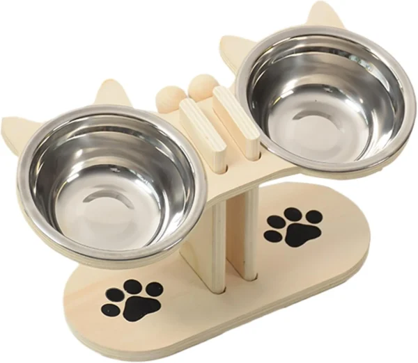 Adjustable Dog Bowls,Elevated Pet Feeding,Non Slip Dishes With Wood Stand.