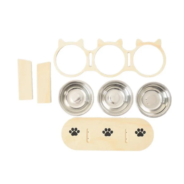 Adjustable Dog Bowls,Elevated Pet Feeding,Non Slip Dishes With Wood Stand.