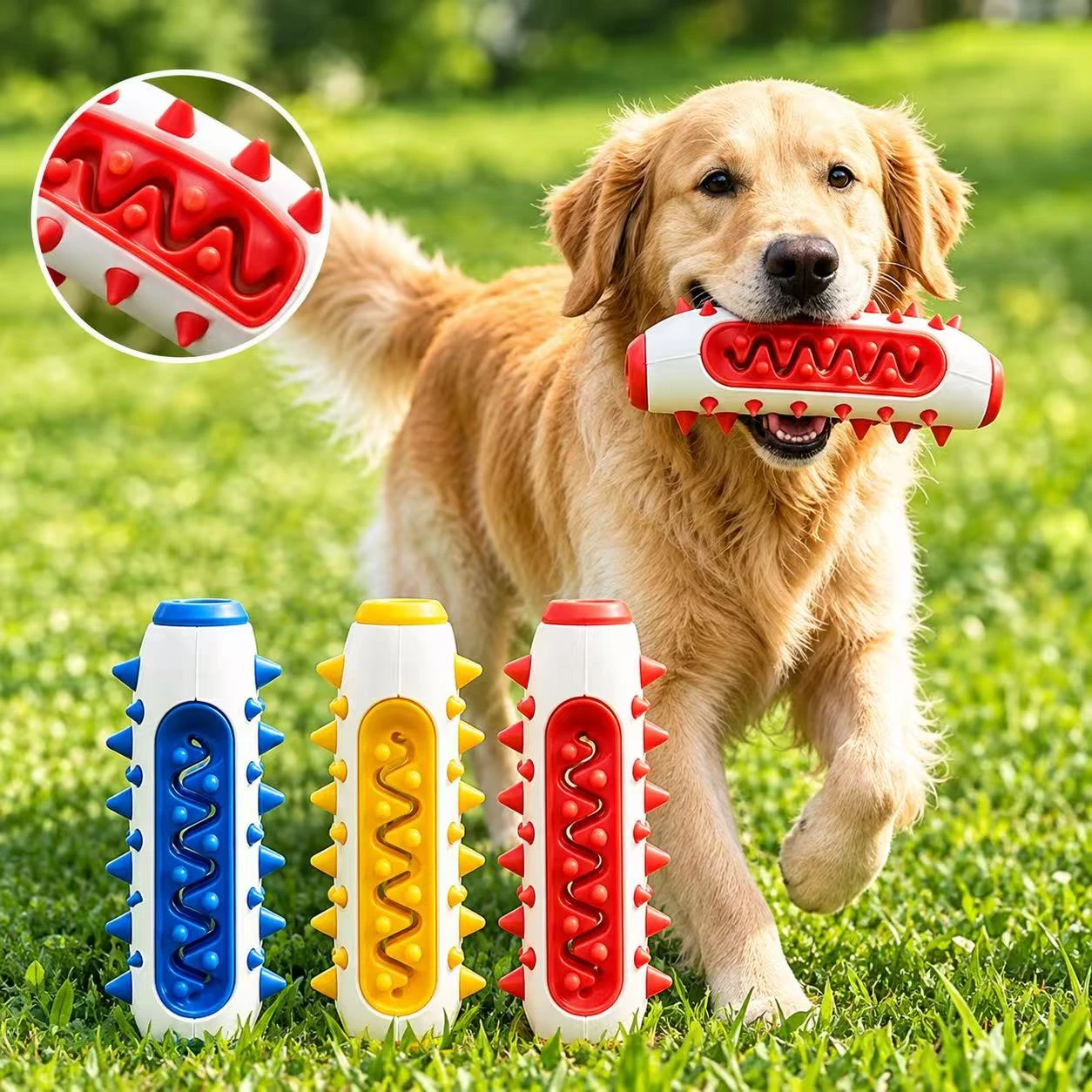 Wooden dog chew toy bone shape - safe natural wood pet dental toy