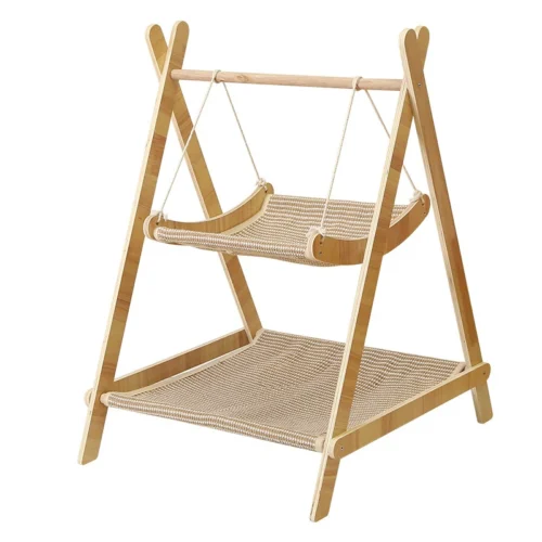 Modern Wooden Cat Hammock-Double-Layer Breathable & Cozy Cat Bed For Home Use.
