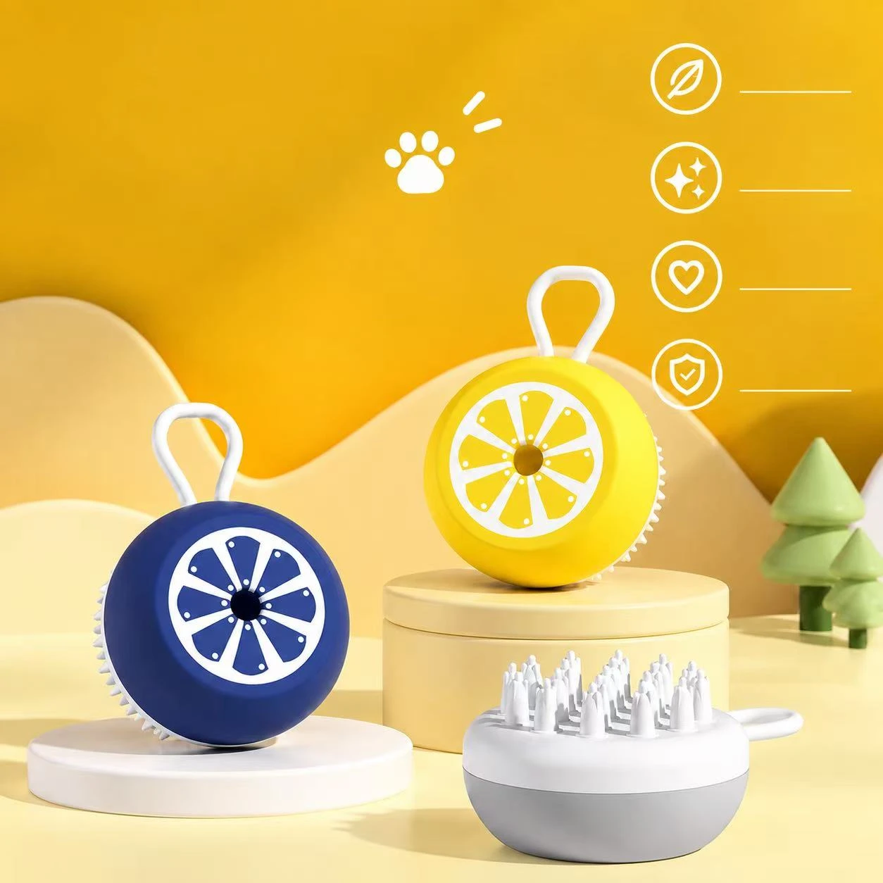 Soft silicone dog bathing brush with handle - OEM pet grooming supply