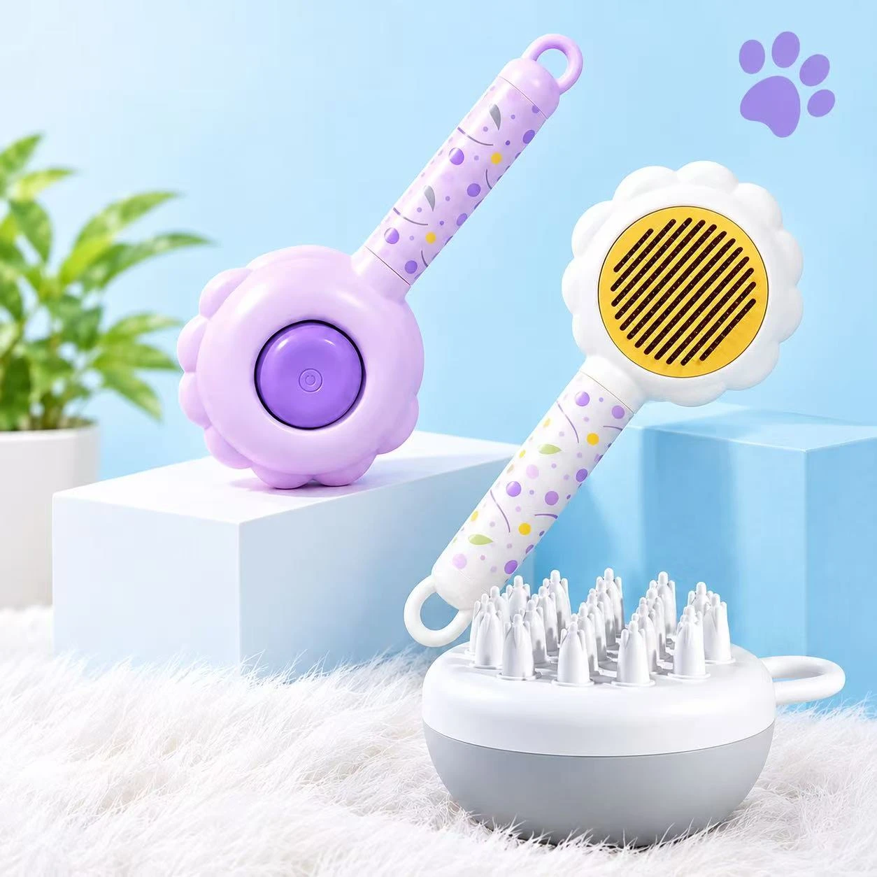 Self-cleaning pet grooming massage brush - silicone dog bath brush by Ventop