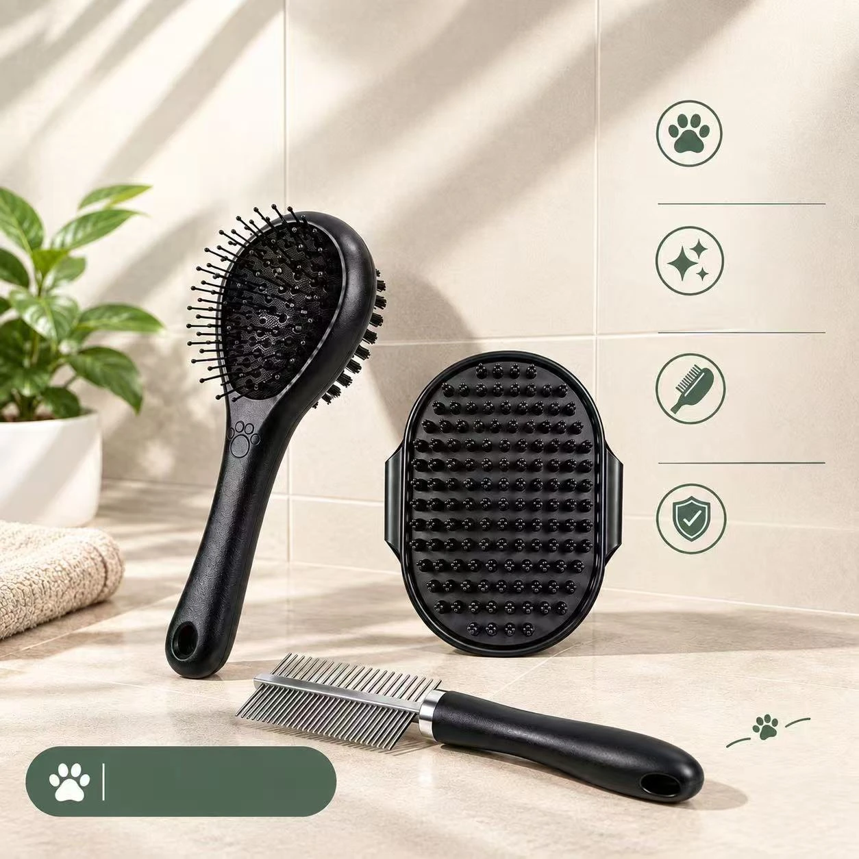 Professional dog deshedding brush grooming Yorkshire terrier at home