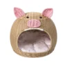 Rattan Cave Cat Bed, Cute Pig Shaped Covered Pet House