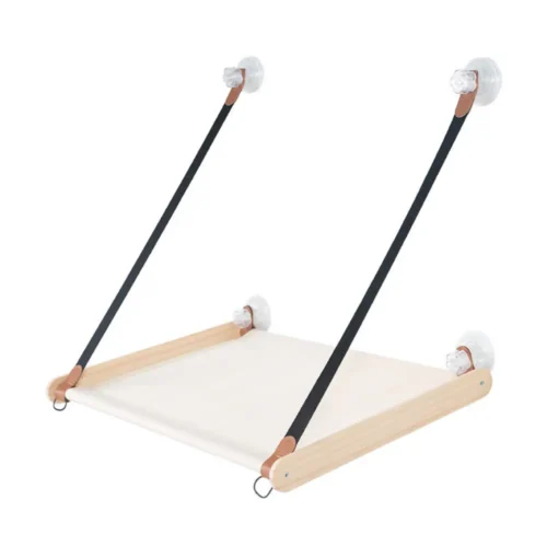 Wooden Window Mount Cat Hammock with Heavy Duty Suction Cups