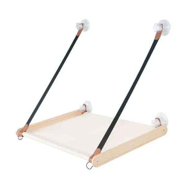 Wooden Window Mount Cat Hammock with Heavy Duty Suction Cups