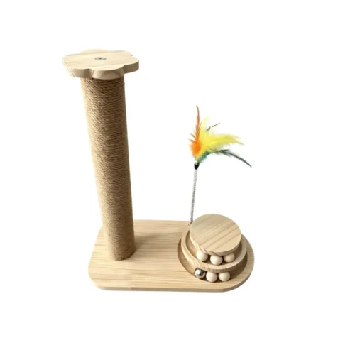 主图 (2) Solid Wood Cat Scratching Post with Toy