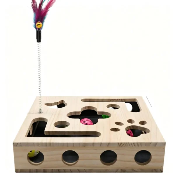 主图 Wooden Cat Puzzle Toy with Feather Teaser