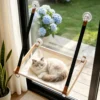 Wooden Window Mount Cat Hammock with Heavy Duty Suction Cups