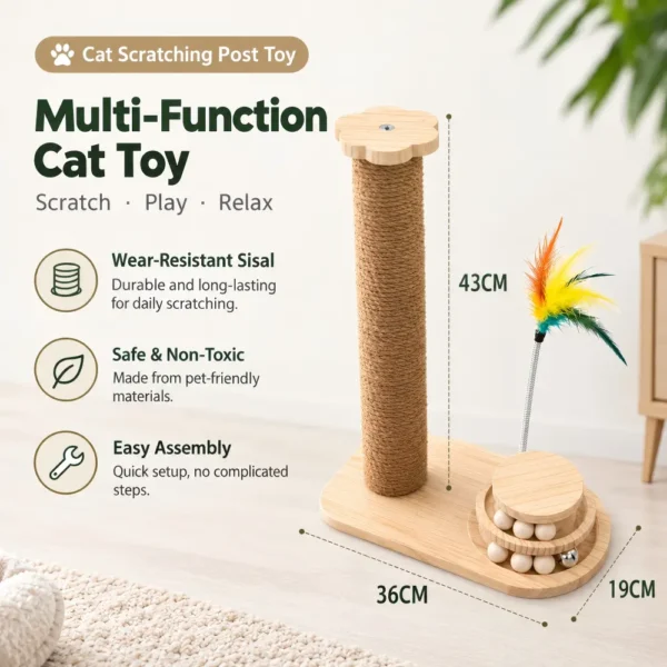 副图1 (2) Solid Wood Cat Scratching Post with Toy