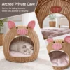 Rattan Cave Cat Bed, Cute Pig Shaped Covered Pet House
