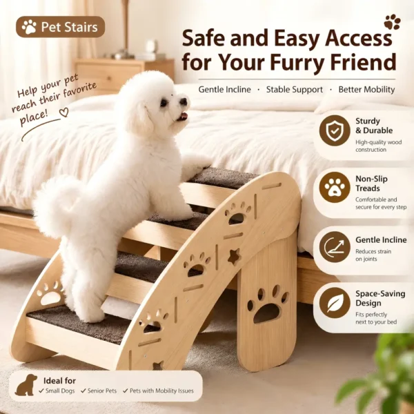 副图2 (4) Wooden Pet Stairs with Anti-Slip Steps